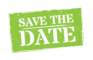 Save The Date green grunge rubber stamp text for event announcement