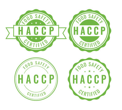 HACCP Certified food safety badge stamp set in green colors isolated on white