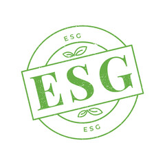 ESG environmental social governance green grunge rubber stamp text on white