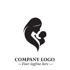 Mom and Baby Vector Illustration in Black on White Background for Gentle Minimalist Design Art Style
