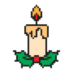 Pixel Christmas candle icon vector illustration
