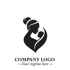 Mom and Baby Vector Illustration in Black on White Background for Gentle Minimalist Design Art Style