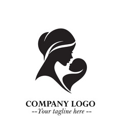 Mom and Baby Vector Illustration in Black on White Background for Gentle Minimalist Design Art Style