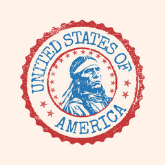 United States of America stamp with Native American man portrait vintage