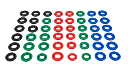 Colorful rubber O-rings isolated on transparent background