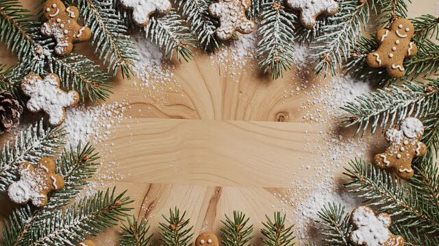 Christmas gingerbread cookies frame border composition seasonal winter food background template design
