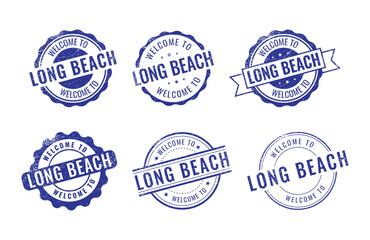 Welcome to Long Beach rubber stamp collection travel vector set illustration