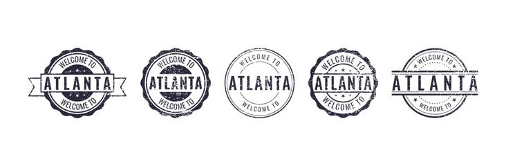 Welcome to Atlanta rubber stamp collection travel vector set illustration