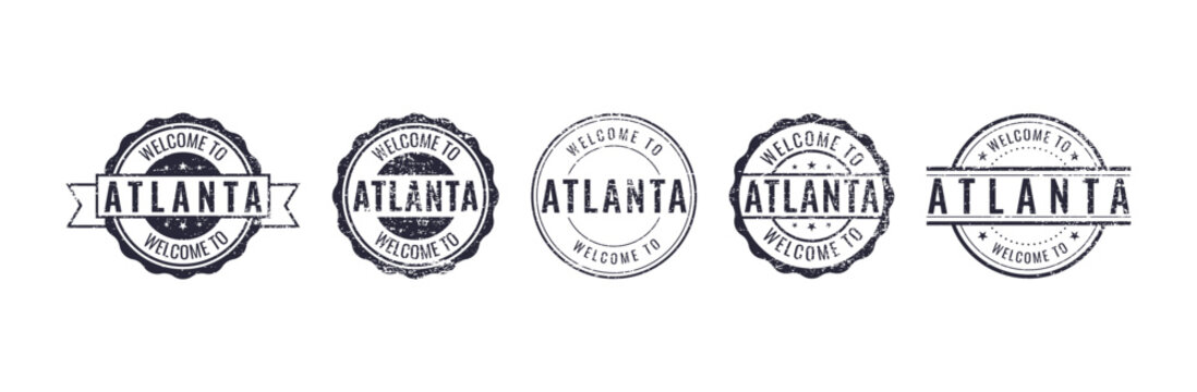 Welcome to Atlanta rubber stamp collection travel vector set illustration