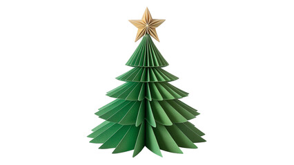 Green Paper Christmas Tree with Gold Stars Isolated on Transparent Background