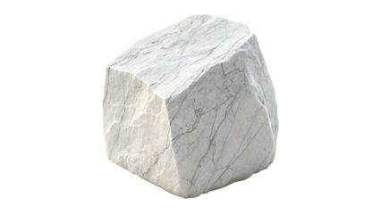 White Marble Stone Chunk with Natural Veins Isolated on Transparent Background