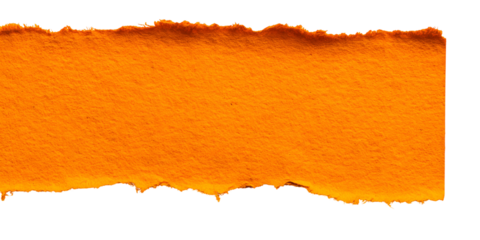 Vibrant textured orange paper strip with rough torn edges abstract element isolated on transparent background