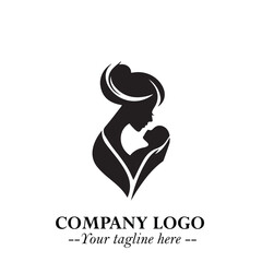 Obraz premium Mom and Baby Vector Illustration in Black on White Background for Gentle Minimalist Design Art Style