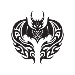 Tribal Tattoo Style Demon Bat with Horns and Elaborate Wing Patterns.