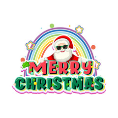 Merry Christmas Santa with Rainbow and Stars.