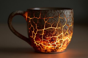 cracked mug with coffee