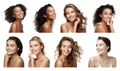 PNG Diverse smiling women portraits collection, element set on transparent background