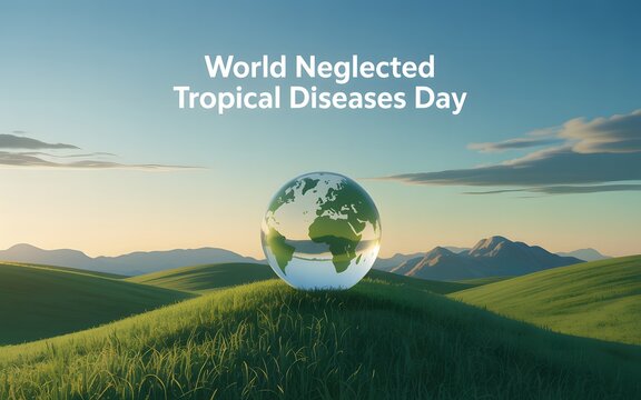 World neglected tropical diseases day globe on rolling hills at sunrise