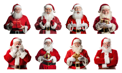 PNG Jolly Santas with festive gifts, element set on transparent background