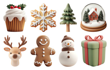 PNG Festive holiday-themed decorative cookies, element set on transparent background