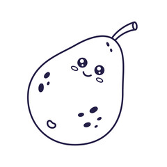 Cute Kawaii Avocado character. Vector hand drawn outline cartoon icon illustration. Line art Avocado character in doodle style. Coloring page