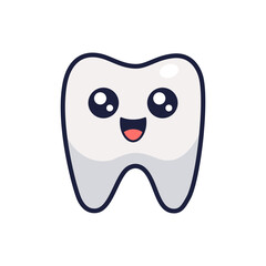 Cute Tooth Cartoon Character Illustration. Happy Tooth Icon for Children Dental Clinic. Dental Hygiene Concept