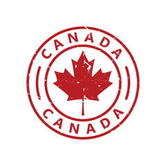 Canada red grunge rubber stamp seal with maple leaf symbol vintage design element