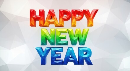 Fototapeta premium Colorful 3d text graphic wishing happy new year celebration against a light geometric background design