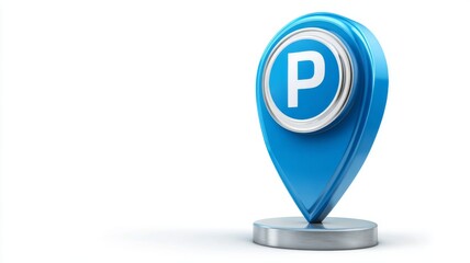 Blue parking sign with location map pin icon representing parking area or designated parking spot in clean modern vector illustration on white background