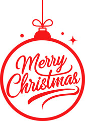 &ldquo;Clean minimal Christmas greeting logo with bold red circular ornament outline, elegant calligraphy &lsquo;Christmas&rsquo; text, small uppercase &lsquo;Merry&rsquo; above, and &lsquo;& Happy New Year&rsquo; below, flat red design, long