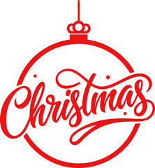 &ldquo;Clean minimal Christmas greeting logo with bold red circular ornament outline, elegant calligraphy &lsquo;Christmas&rsquo; text, small uppercase &lsquo;Merry&rsquo; above, and &lsquo;& Happy New Year&rsquo; below, flat red design, long