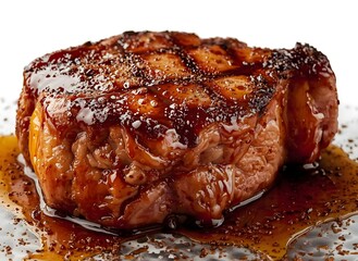 Premium Tomahawk Steak with Rich Glaze on Transparent Background – 45° Angle, High-Realism Food Photography