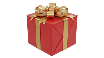 3D Christmas gift box wrapped in red paper with gold ribbon bow