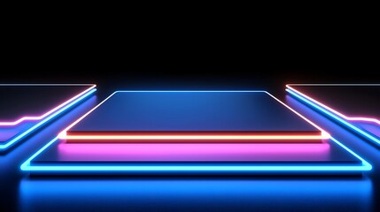 Futuristic neon glowing display platforms creating a vibrant digital presentation background