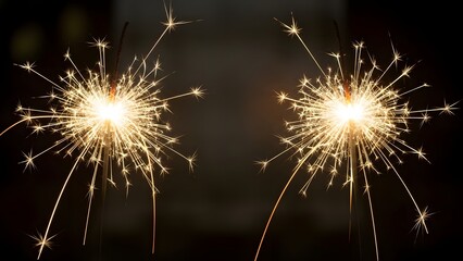 Two bright sparklers glowing against a dark background