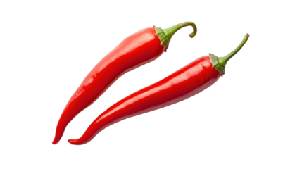 Two red peppers are shown on a white background