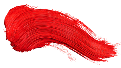 Vibrant red paint stroke with visible texture and brush marks a bold artistic element isolated on transparent background