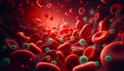 blood cells in vessels containing the virus