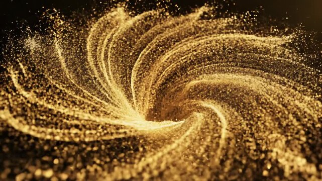 Close-up slow motion shot of vibrant golden particles rapidly condensing and radiating outward in a majestic energy wave surge cinematic, slowmo, yellow