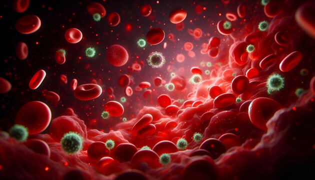 blood cells in vessels containing the virus