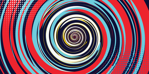 A bold yellow, blue and red, white comic-style explosion background. modern vector.