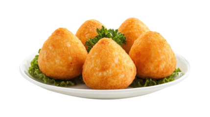 A plate of fried food with a bunch of parsley 