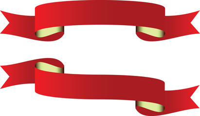 Red ribbon banner set, curled ends, gradient shading, decorative label design, vector icon, isolated, graphic element, stock illustration