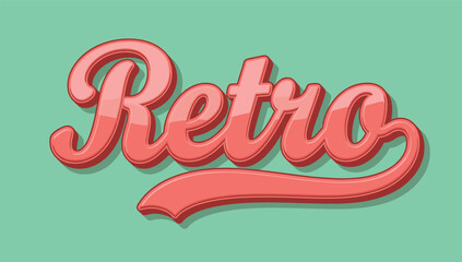 Retro text design, bold cursive font, pink red lettering, 3D effect, mint background, vintage style, nostalgic, vector, isolated
