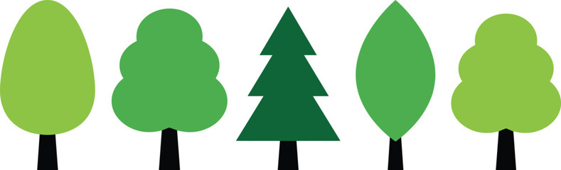 Tree icon set, stylized forest design, green canopy shapes, nature concept, vector illustration, isolated, environmental, stock, graphic trees