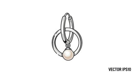 Elegant Silver Hoop Earring with Dangling Pearl Accent. © ampuh