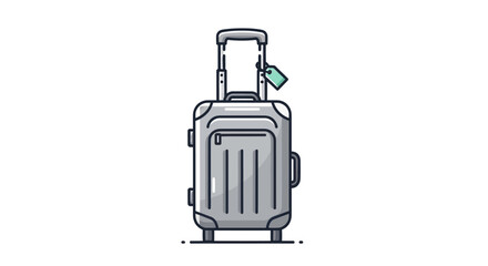 A sleek modern silver rolling suitcase with a green luggage tag attached to its handle.