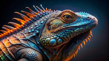 Vibrant Scales and Striking Details of a Reptile with a Colorful Crest and Intricate Skin Texture