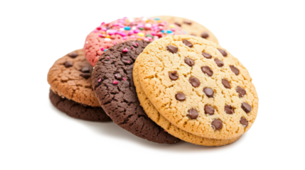 A stack of four different types of cookies