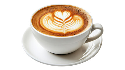 A white coffee cup with a heart design